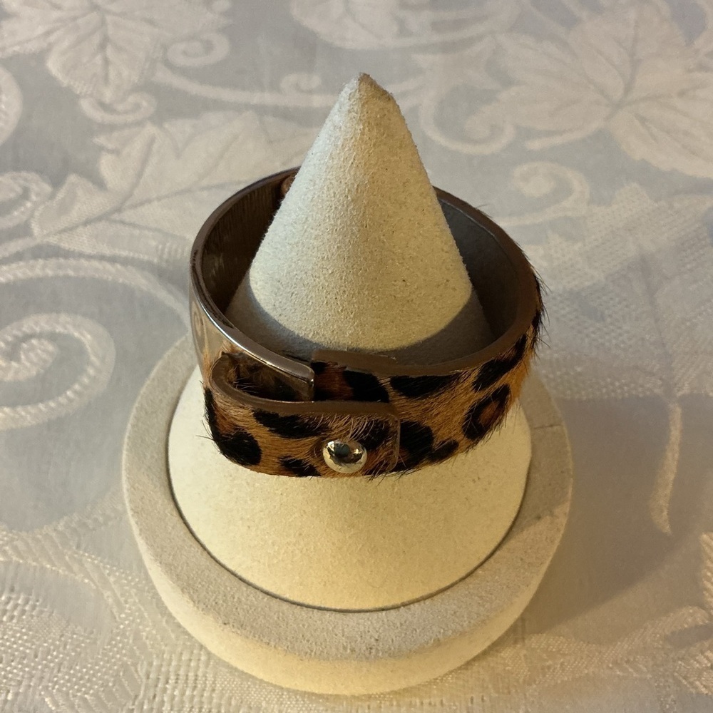 Leopard Calf Hair Gold Tone Hinged Bracelet